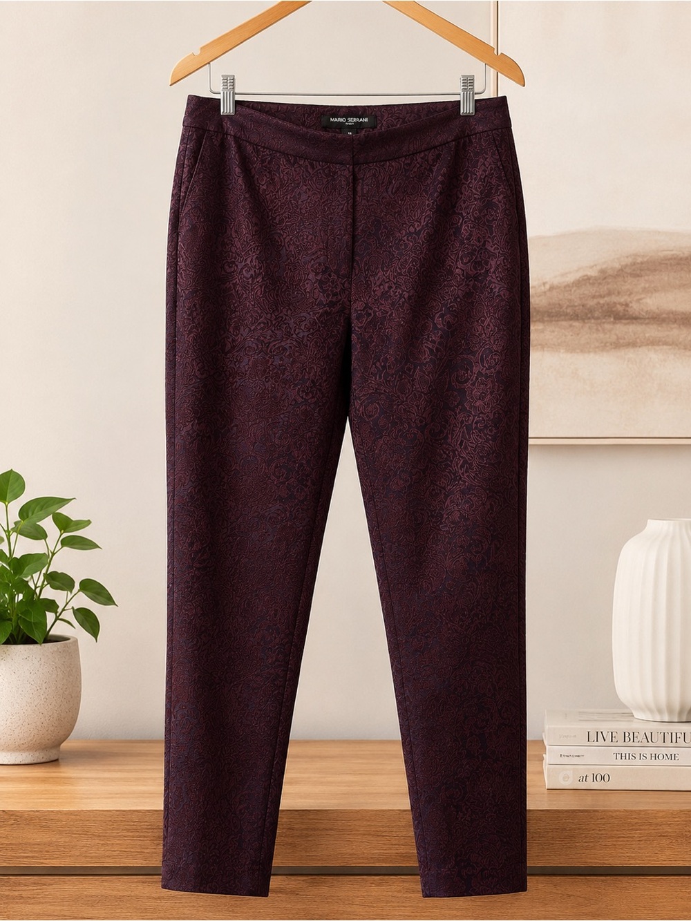 Tahari ASL Women's Plum Jacquard Slim Ankle Pants - Size 10